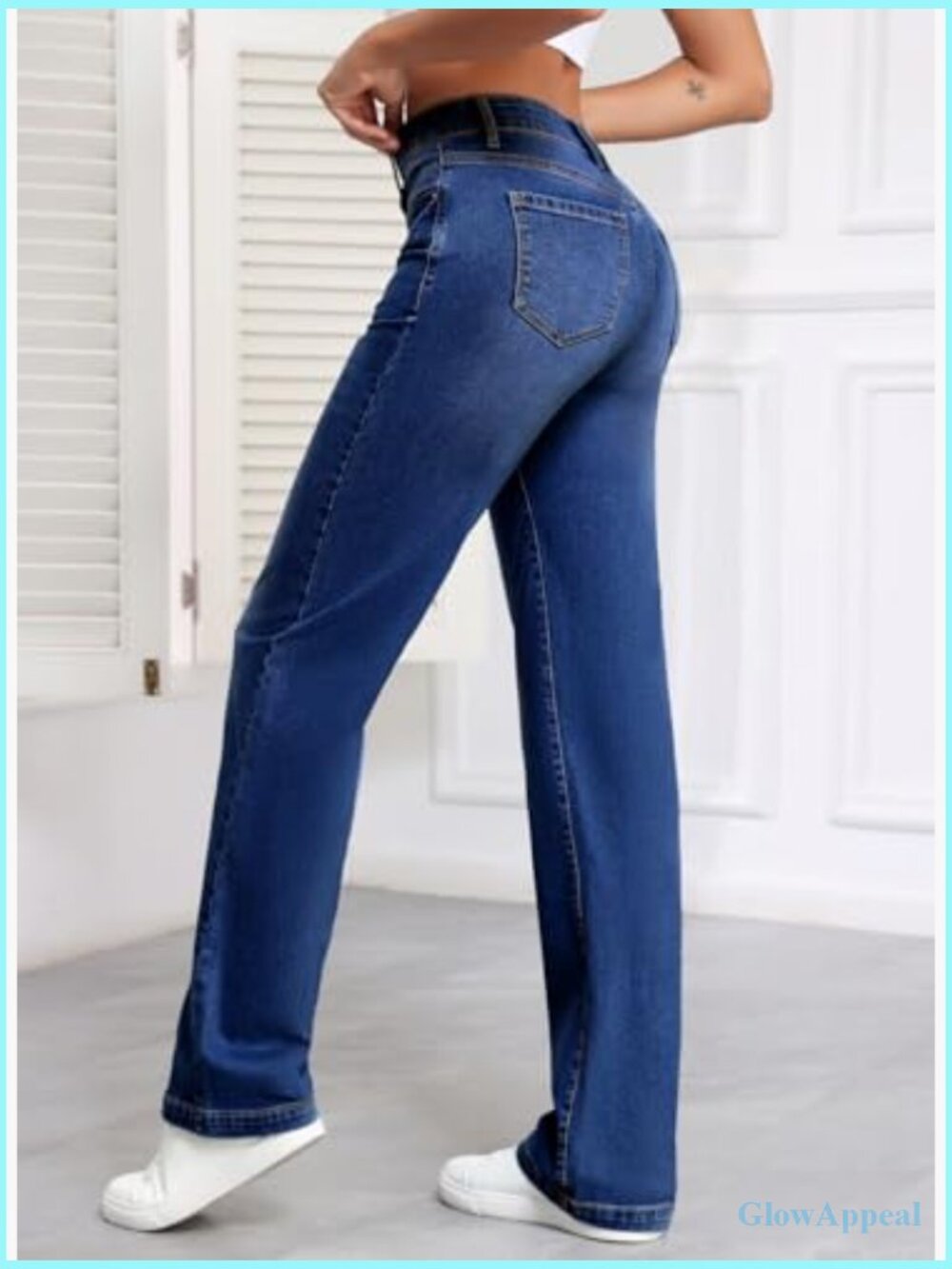 High Waisted Wide Leg Jeans with Pockets Casual Straight Denim Pants - Picture 3 of 7